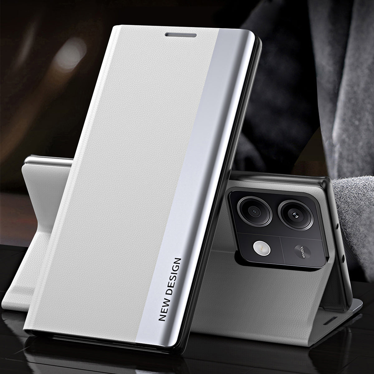For Xiaomi Redmi Note 13 Pro 5G / Poco X6 5G Stand Case Drop-proof PC+Leather Phone Guard Cover - White