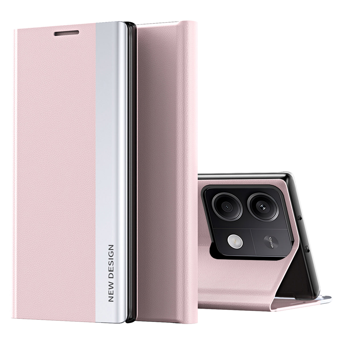 For Xiaomi Redmi Note 13 Pro 5G / Poco X6 5G Stand Case Drop-proof PC+Leather Phone Guard Cover - Pink