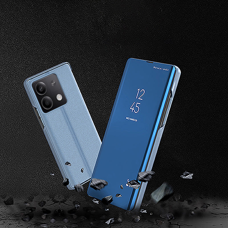 For Xiaomi Redmi Note 13 5G Stand Case View Window Electroplating Mobile Phone Cover - Silver