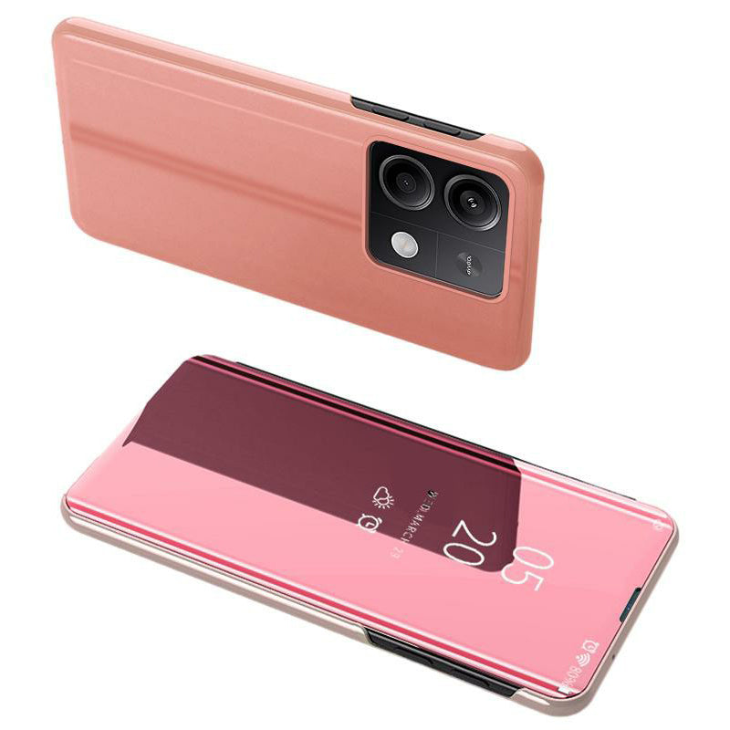 For Xiaomi Redmi Note 13 5G Stand Case View Window Electroplating Mobile Phone Cover - Rose Gold