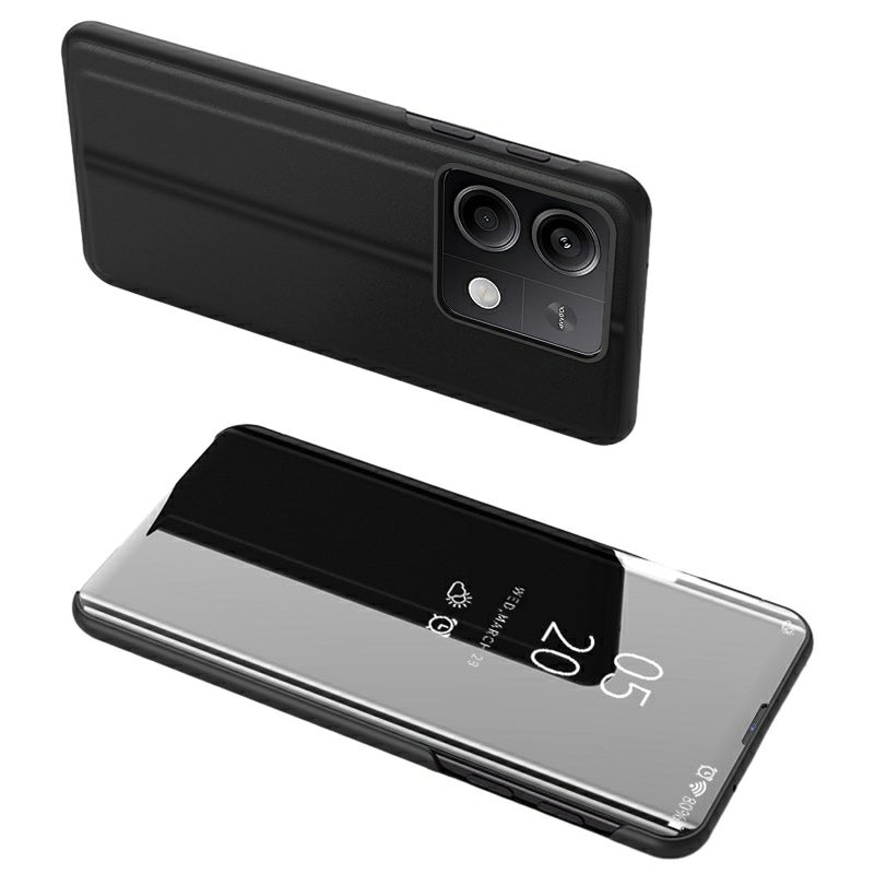 For Xiaomi Redmi Note 13 5G Stand Case View Window Electroplating Mobile Phone Cover - Black