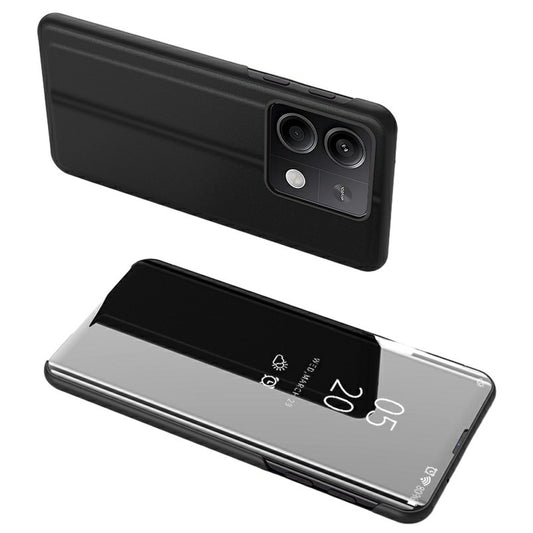 For Xiaomi Redmi Note 13 5G Stand Case View Window Electroplating Mobile Phone Cover - Black
