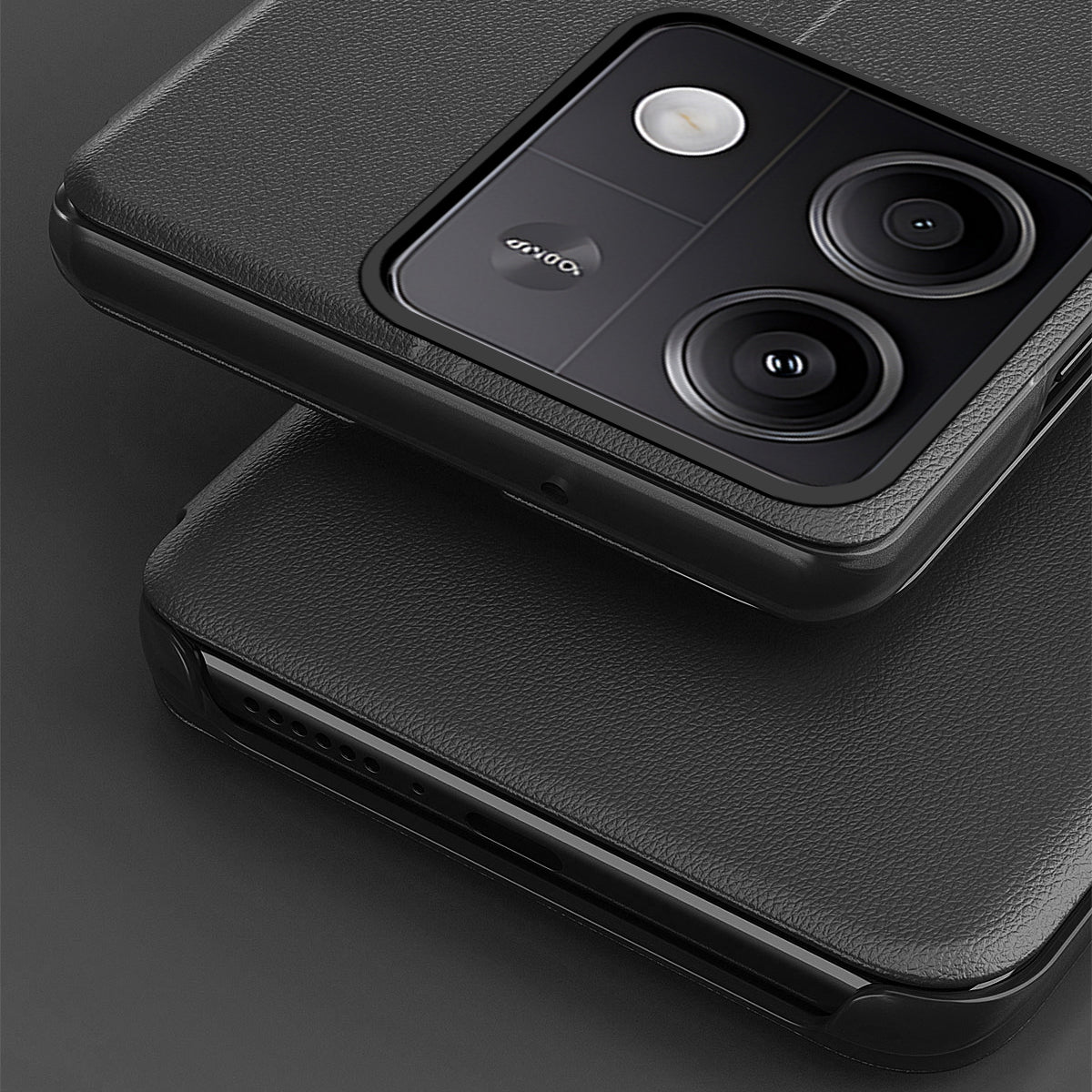 For Xiaomi Redmi Note 13 Pro 5G / Poco X6 5G Cover View Window Scratch-proof Phone Stand Case - Black