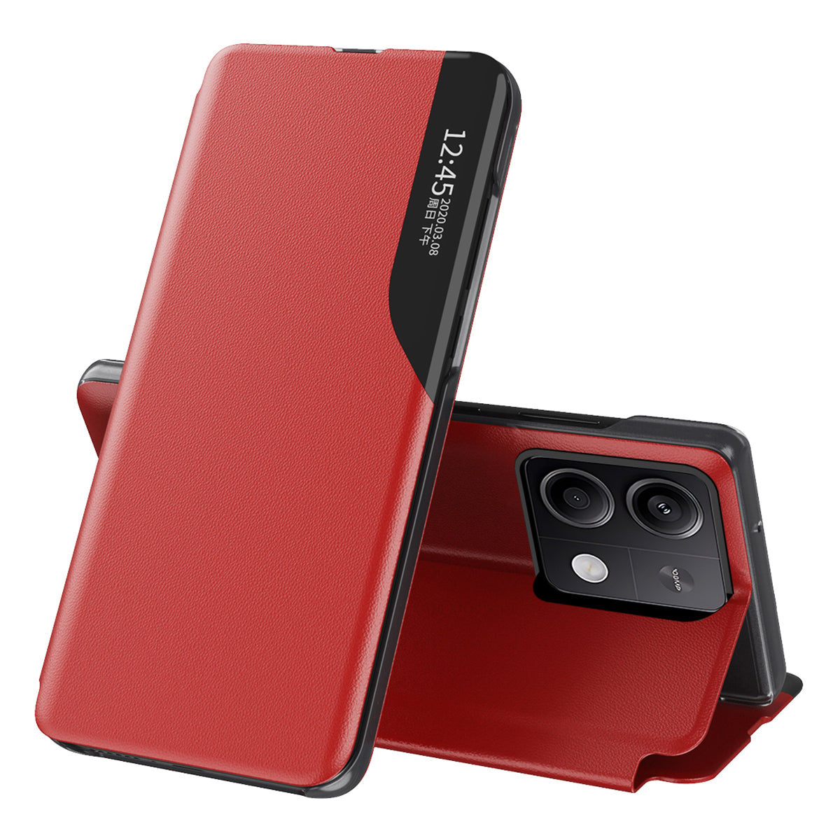 For Xiaomi Redmi Note 13 Pro 5G / Poco X6 5G Cover View Window Scratch-proof Phone Stand Case - Red