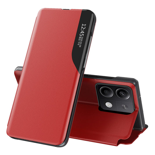 For Xiaomi Redmi Note 13 Pro 5G / Poco X6 5G Cover View Window Scratch-proof Phone Stand Case - Red