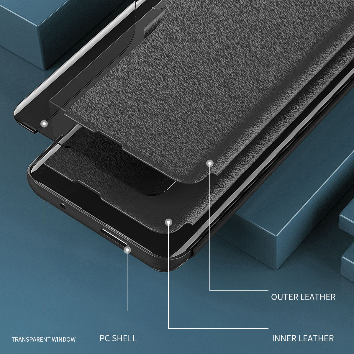 For Xiaomi Redmi Note 13 Pro 5G / Poco X6 5G Cover View Window Scratch-proof Phone Stand Case - Sapphire