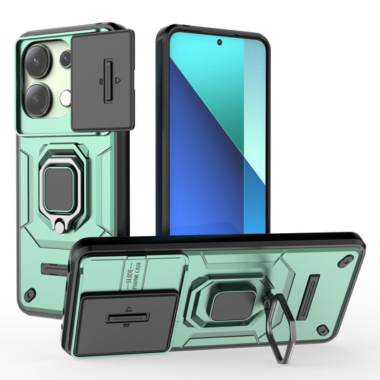 For Xiaomi Redmi Note 13 4G Case PC+TPU Slide Lens Lid Phone Cover - Green
