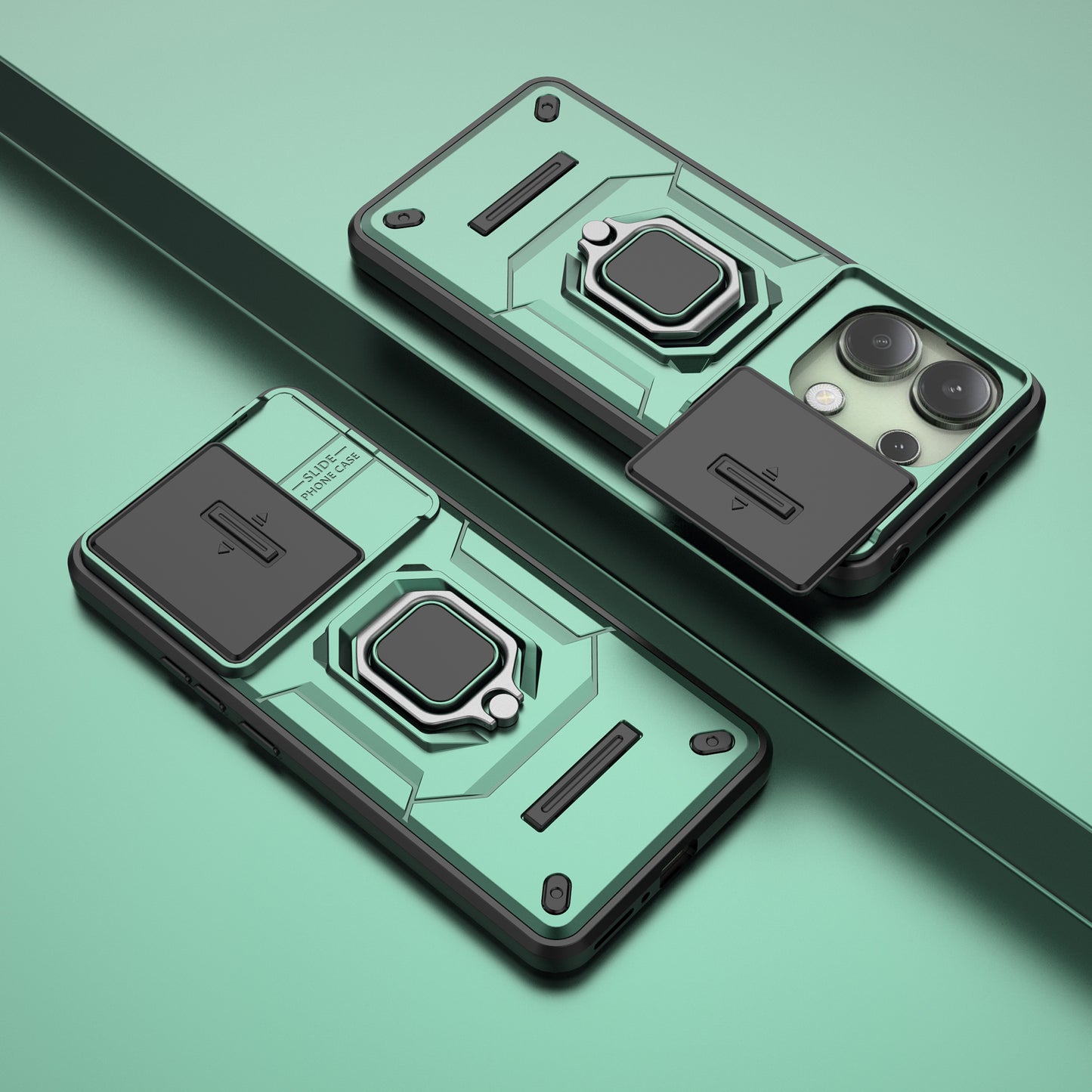 For Xiaomi Redmi Note 13 4G Case PC+TPU Slide Lens Lid Phone Cover - Green