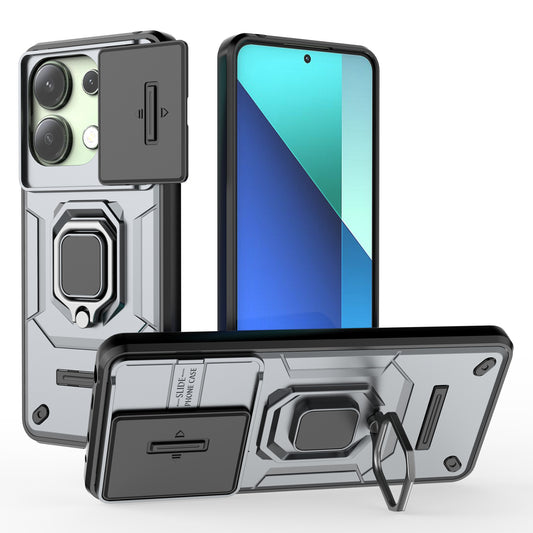 For Xiaomi Redmi Note 13 4G Case PC+TPU Slide Lens Lid Phone Cover - Grey