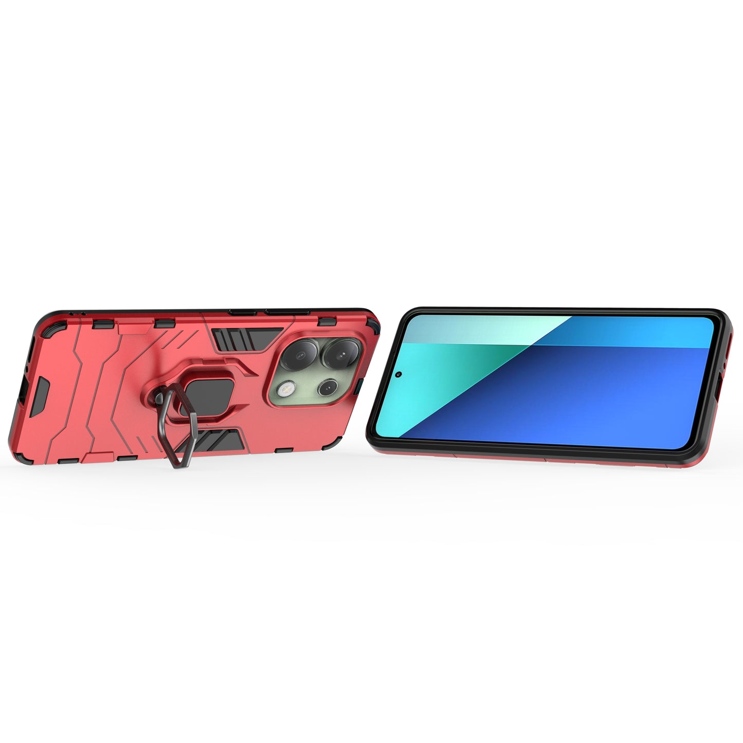 For Xiaomi Redmi Note 13 4G Case PC+TPU Anti-drop Phone Cover with Ring Holder Kickstand - Red