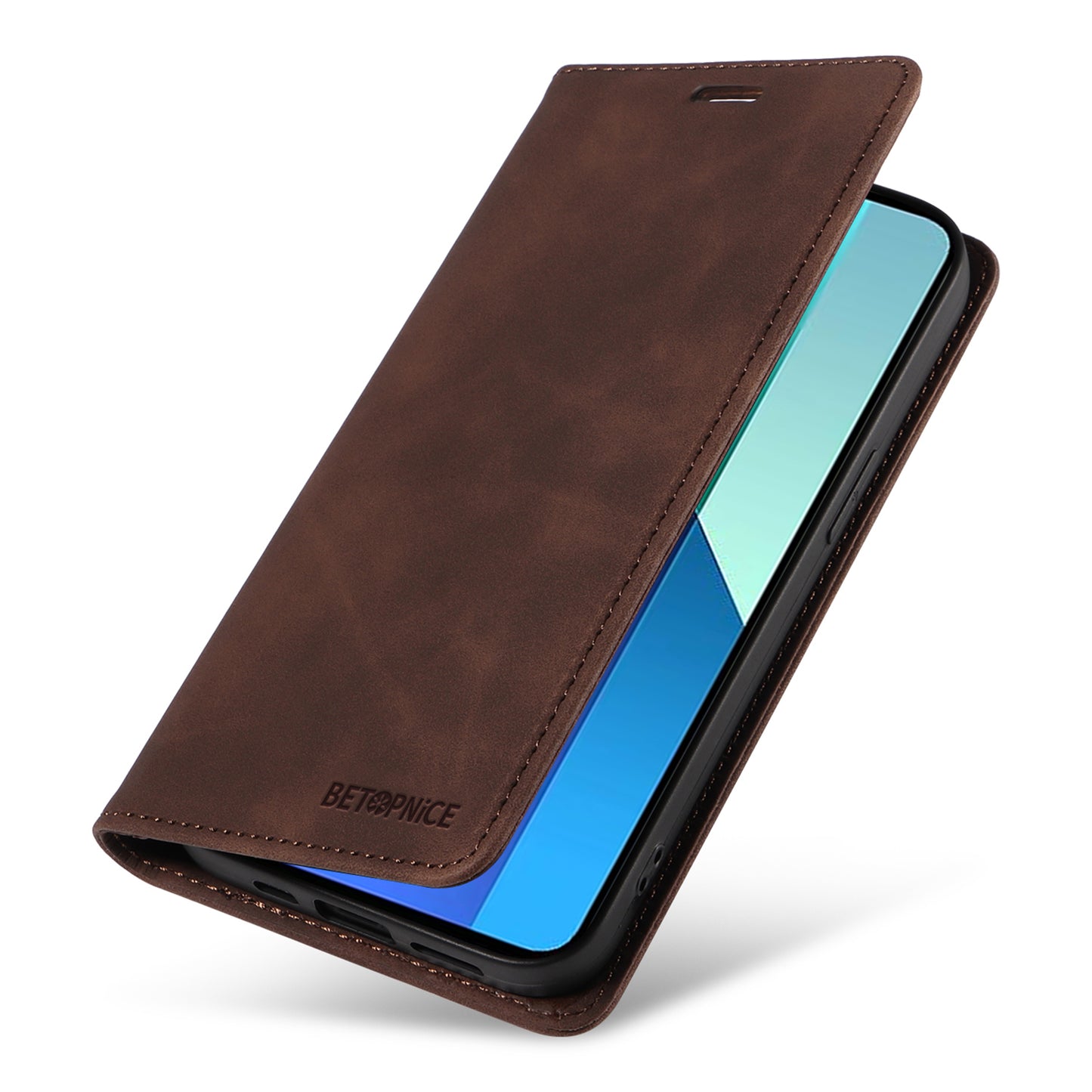 BETOPNICE 003 For Xiaomi Redmi Note 13 4G Case Card Slots RFID Blocking Phone Cover - Brown