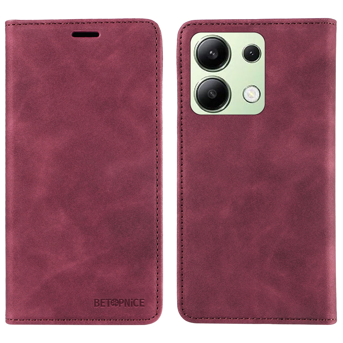 BETOPNICE 003 For Xiaomi Redmi Note 13 4G Case Card Slots RFID Blocking Phone Cover - Red