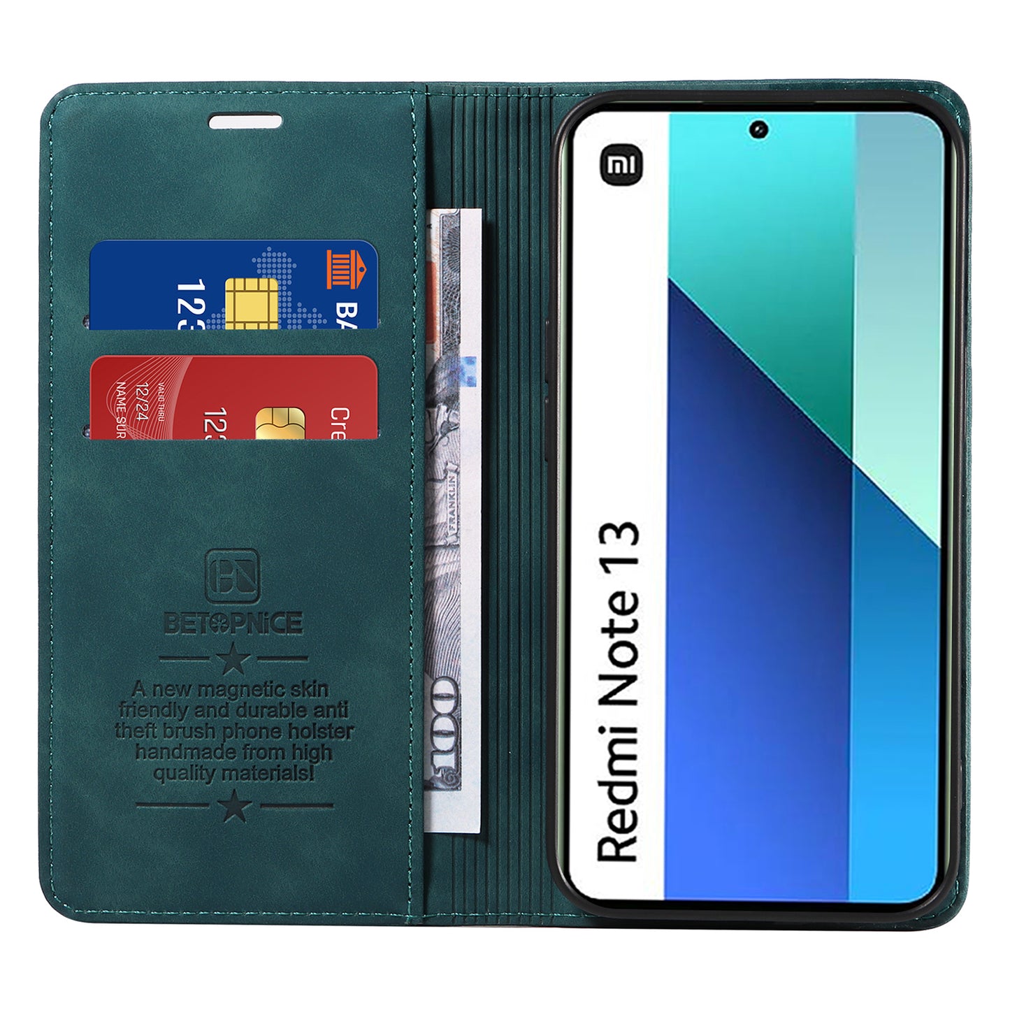 BETOPNICE 003 For Xiaomi Redmi Note 13 4G Case Card Slots RFID Blocking Phone Cover - Green
