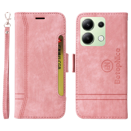 BETOPNICE 001 for Xiaomi Redmi Note 13 4G Case Imprinted Leather Phone Wallet Cover - Pink