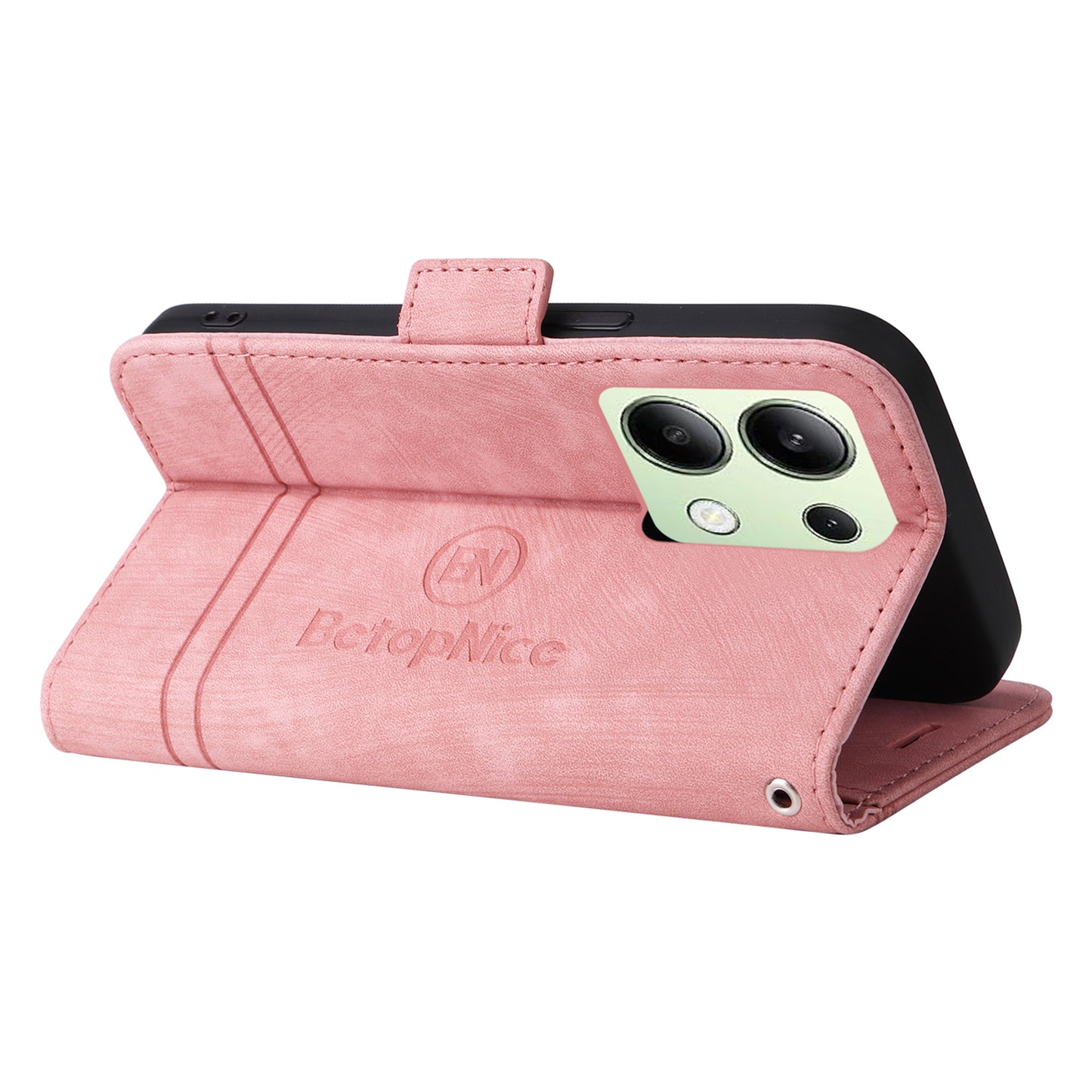 BETOPNICE 001 for Xiaomi Redmi Note 13 4G Case Imprinted Leather Phone Wallet Cover - Pink