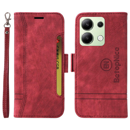 BETOPNICE 001 for Xiaomi Redmi Note 13 4G Case Imprinted Leather Phone Wallet Cover - Red