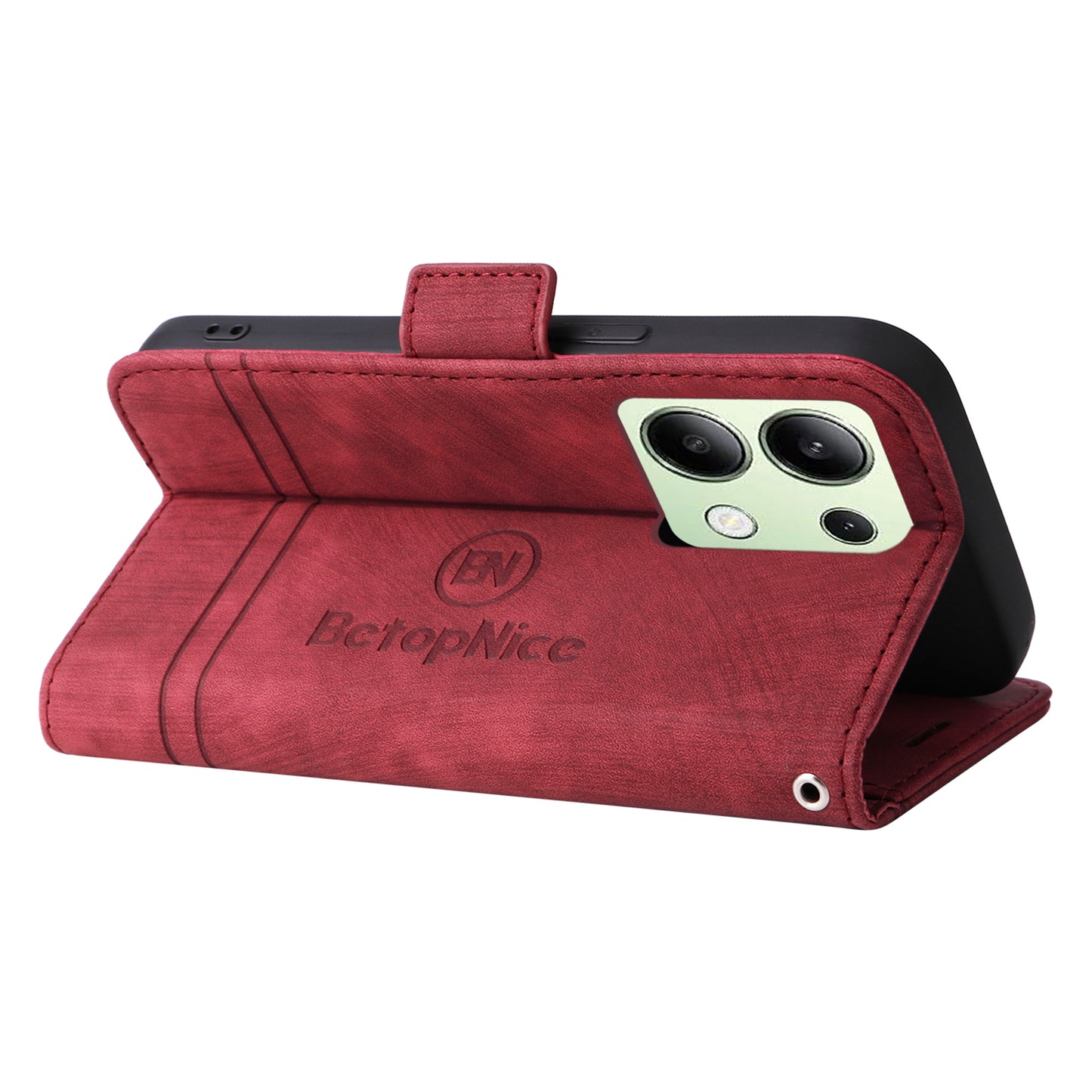 BETOPNICE 001 for Xiaomi Redmi Note 13 4G Case Imprinted Leather Phone Wallet Cover - Red