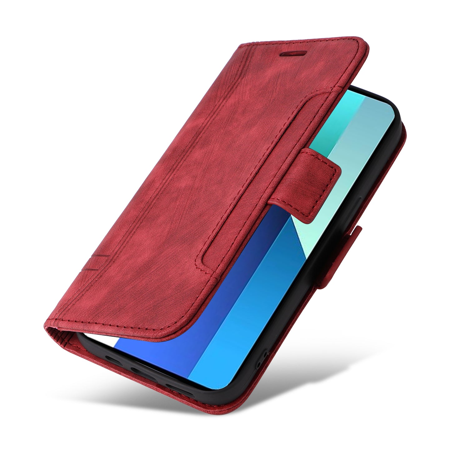 BETOPNICE 001 for Xiaomi Redmi Note 13 4G Case Imprinted Leather Phone Wallet Cover - Red
