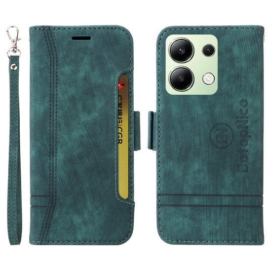 BETOPNICE 001 for Xiaomi Redmi Note 13 4G Case Imprinted Leather Phone Wallet Cover - Green