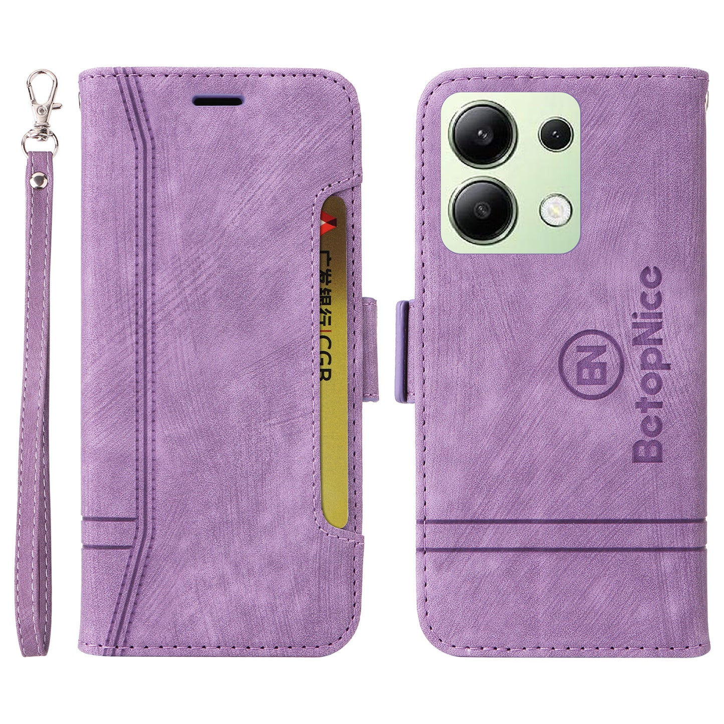 BETOPNICE 001 for Xiaomi Redmi Note 13 4G Case Imprinted Leather Phone Wallet Cover - Purple