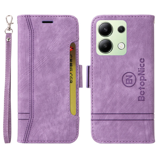 BETOPNICE 001 for Xiaomi Redmi Note 13 4G Case Imprinted Leather Phone Wallet Cover - Purple