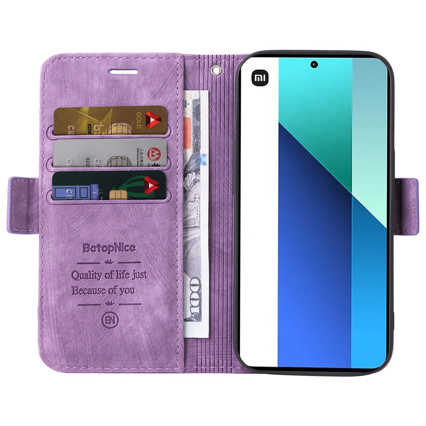 BETOPNICE 001 for Xiaomi Redmi Note 13 4G Case Imprinted Leather Phone Wallet Cover - Purple