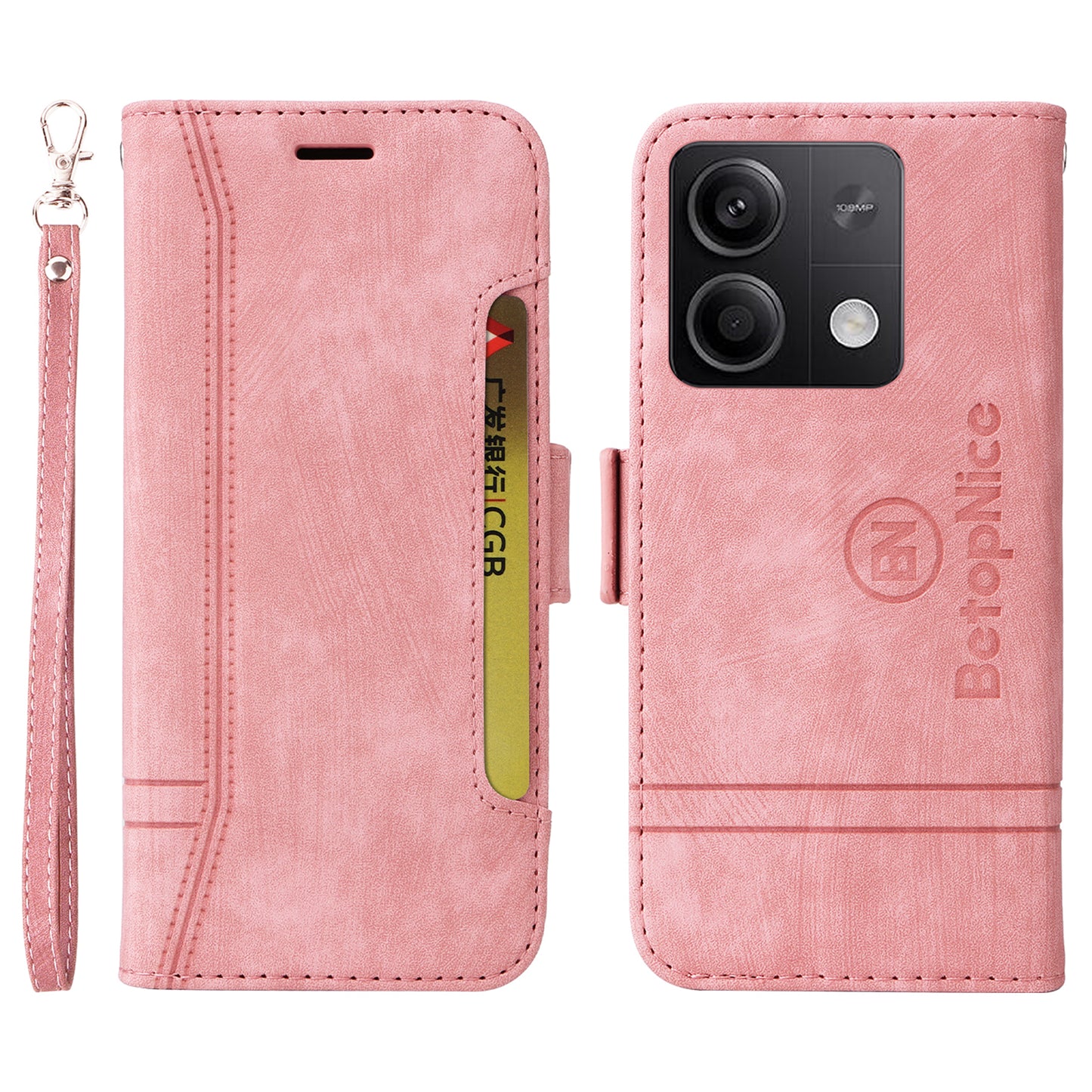 BETOPNICE 001 for Xiaomi Redmi Note 13 5G / Redmi Note 13 5G (China) Case Imprint Leather Cover - Pink