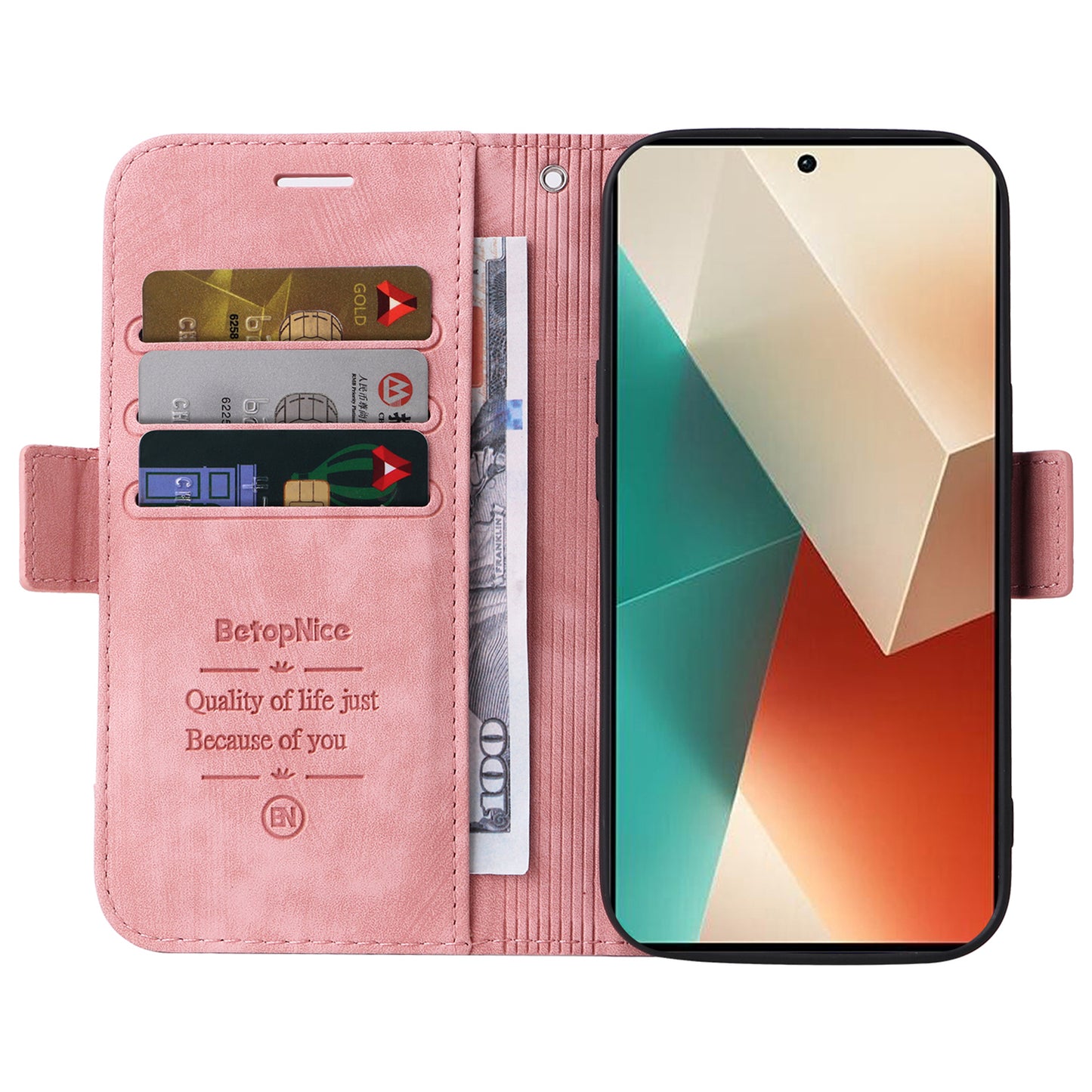 BETOPNICE 001 for Xiaomi Redmi Note 13 5G / Redmi Note 13 5G (China) Case Imprint Leather Cover - Pink