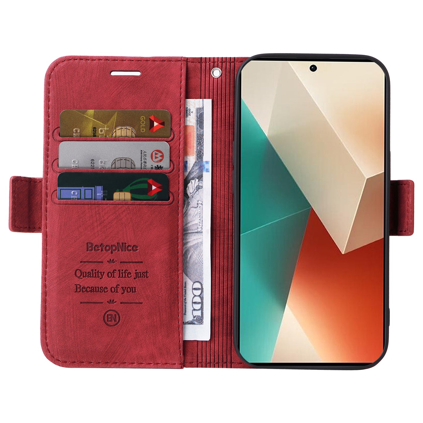 BETOPNICE 001 for Xiaomi Redmi Note 13 5G / Redmi Note 13 5G (China) Case Imprint Leather Cover - Red