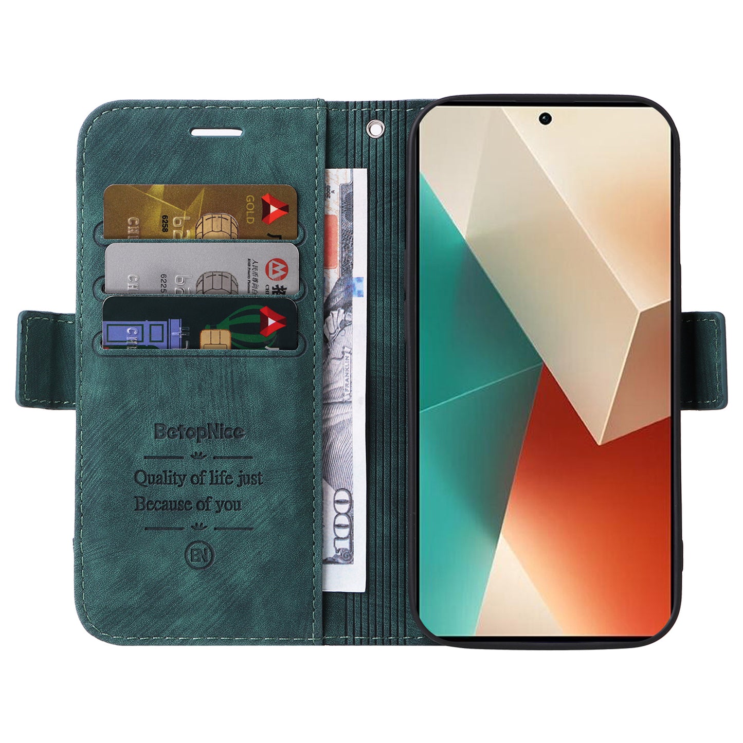BETOPNICE 001 for Xiaomi Redmi Note 13 5G / Redmi Note 13 5G (China) Case Imprint Leather Cover - Green