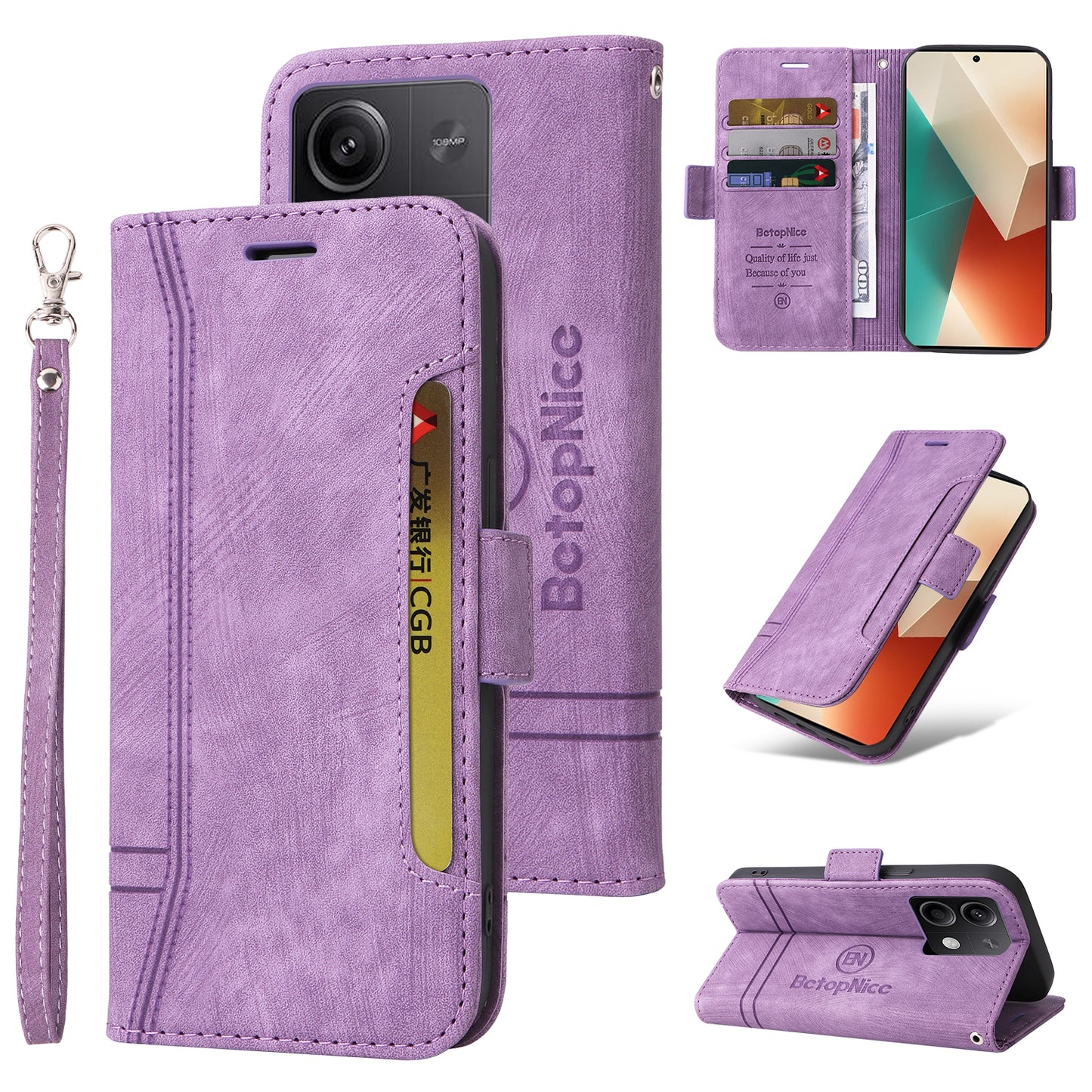 BETOPNICE 001 for Xiaomi Redmi Note 13 5G / Redmi Note 13 5G (China) Case Imprint Leather Cover - Purple