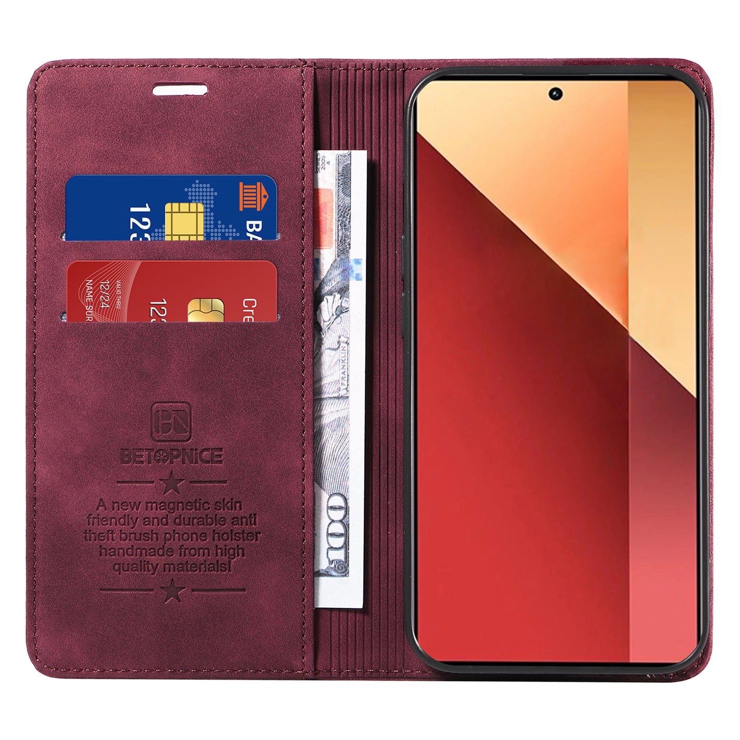 BETOPNICE 003 For Xiaomi Redmi Note 13 Pro 4G / Poco M6 Pro 4G Phone Cover Leather RFID Blocking Case - Red