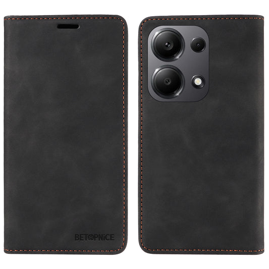 BETOPNICE 003 For Xiaomi Redmi Note 13 Pro 4G / Poco M6 Pro 4G Phone Cover Leather RFID Blocking Case - Black