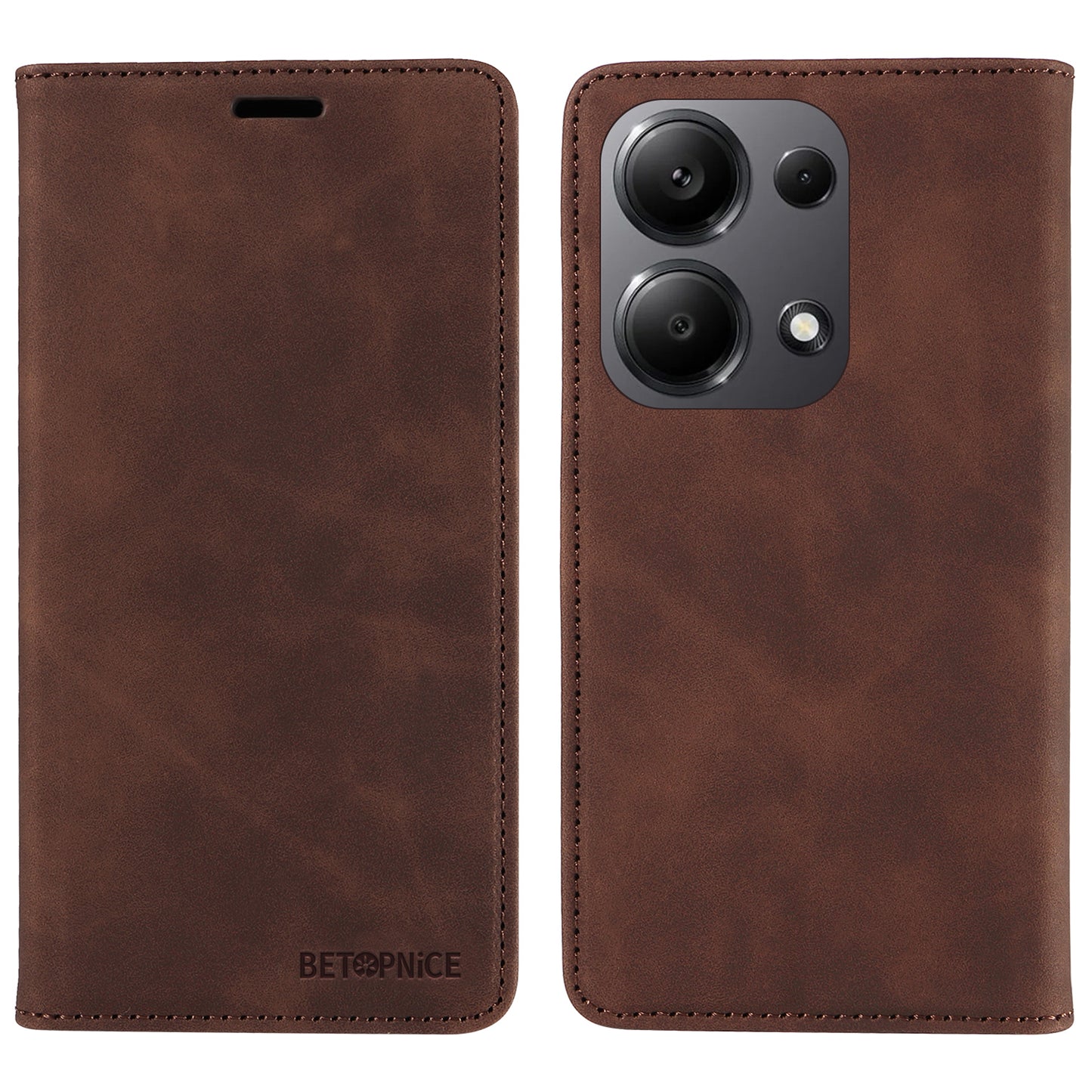 BETOPNICE 003 For Xiaomi Redmi Note 13 Pro 4G / Poco M6 Pro 4G Phone Cover Leather RFID Blocking Case - Brown