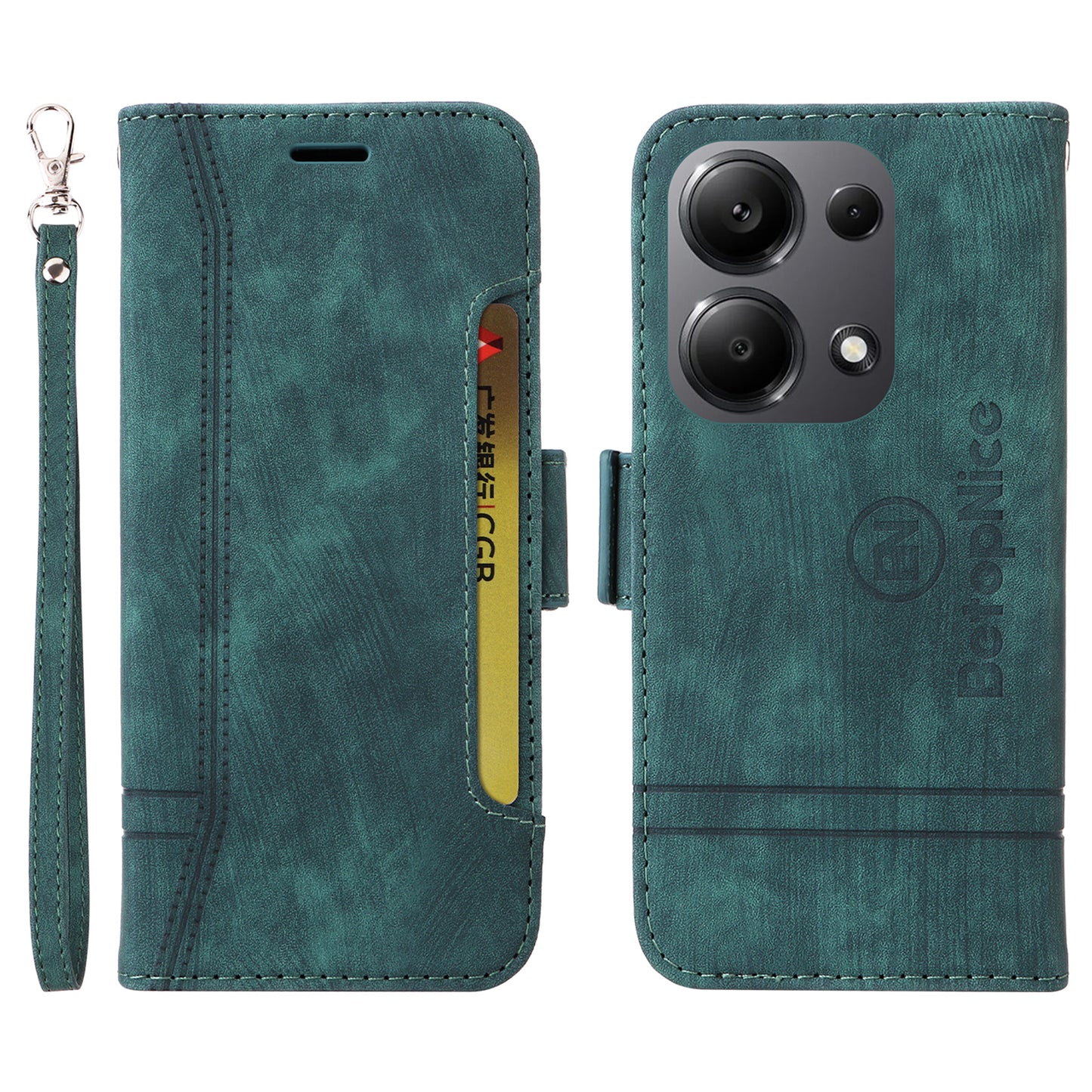 BETOPNICE 001 for Xiaomi Redmi Note 13 Pro 4G / Poco M6 Pro 4G Case with Hand Strap Leather Wallet Cover - Green