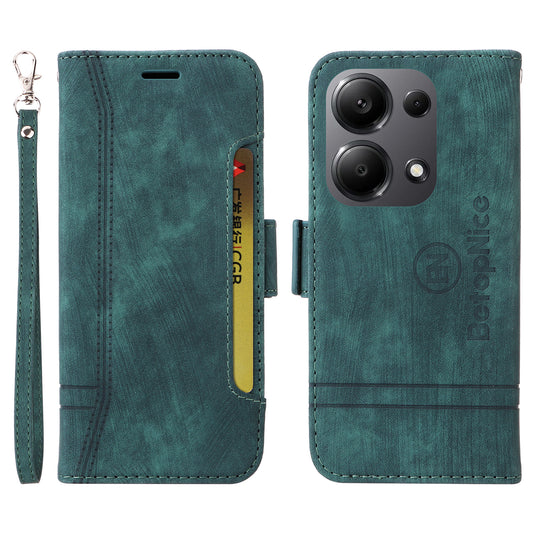 BETOPNICE 001 for Xiaomi Redmi Note 13 Pro 4G / Poco M6 Pro 4G Case with Hand Strap Leather Wallet Cover - Green