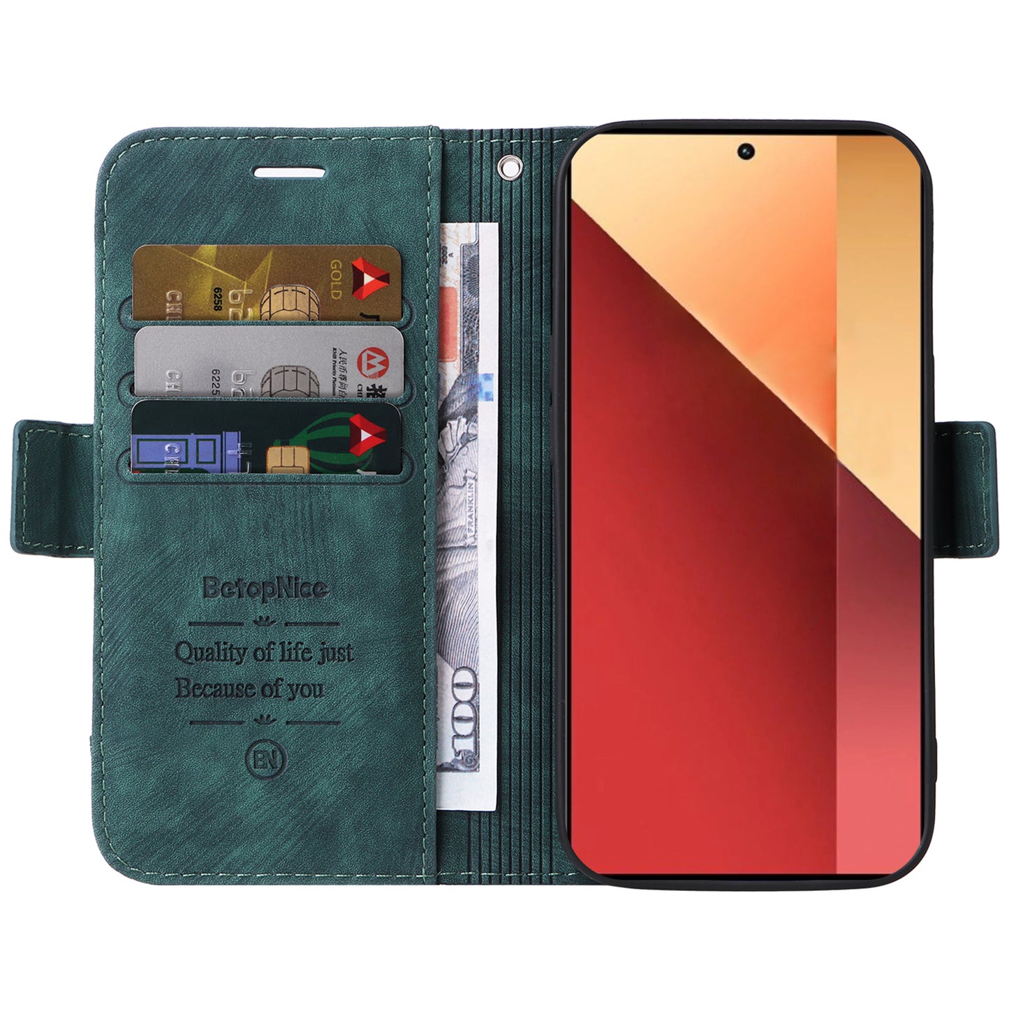 BETOPNICE 001 for Xiaomi Redmi Note 13 Pro 4G / Poco M6 Pro 4G Case with Hand Strap Leather Wallet Cover - Green