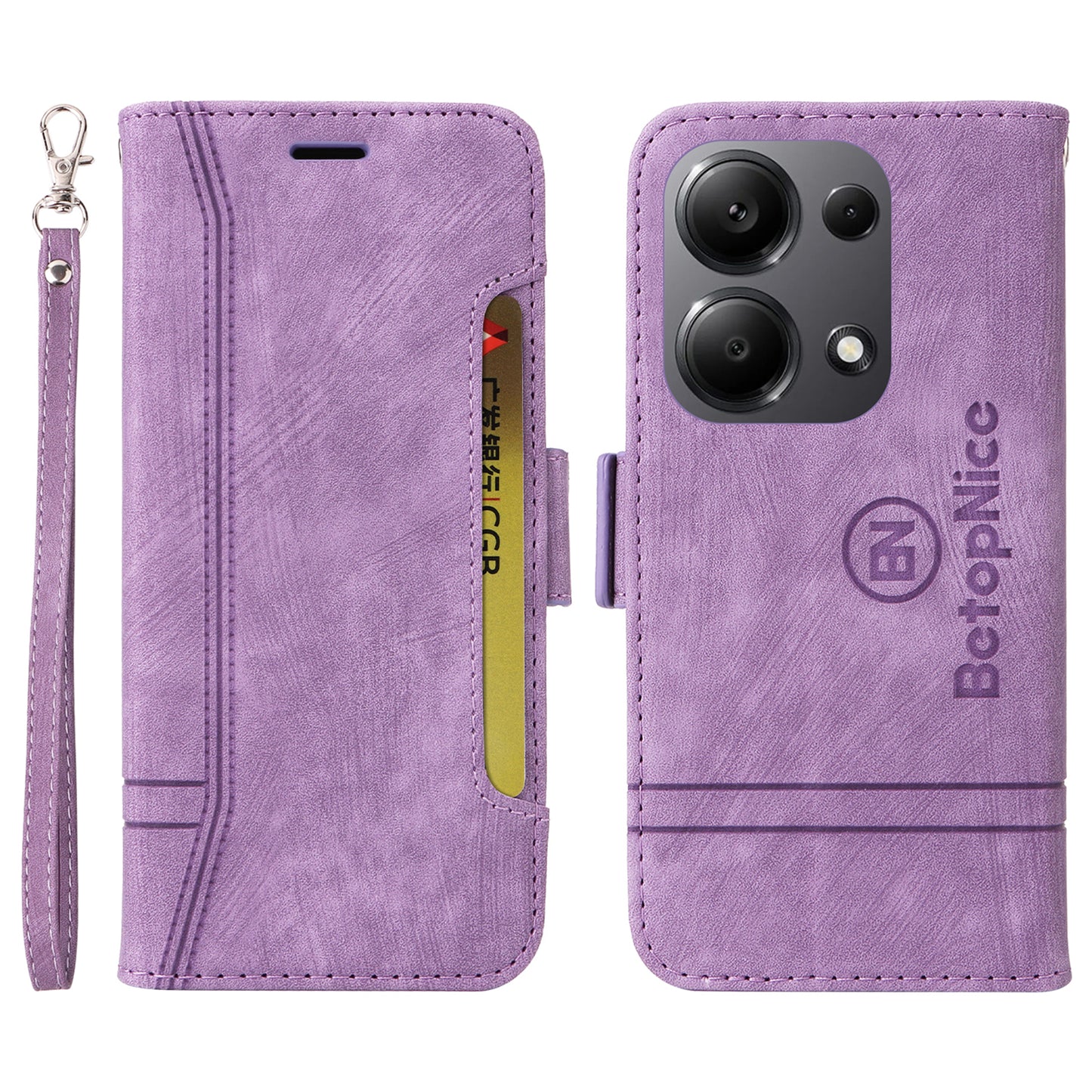 BETOPNICE 001 for Xiaomi Redmi Note 13 Pro 4G / Poco M6 Pro 4G Case with Hand Strap Leather Wallet Cover - Purple
