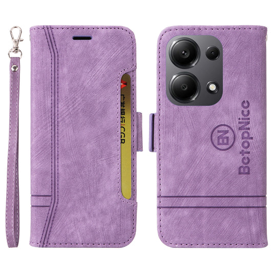 BETOPNICE 001 for Xiaomi Redmi Note 13 Pro 4G / Poco M6 Pro 4G Case with Hand Strap Leather Wallet Cover - Purple