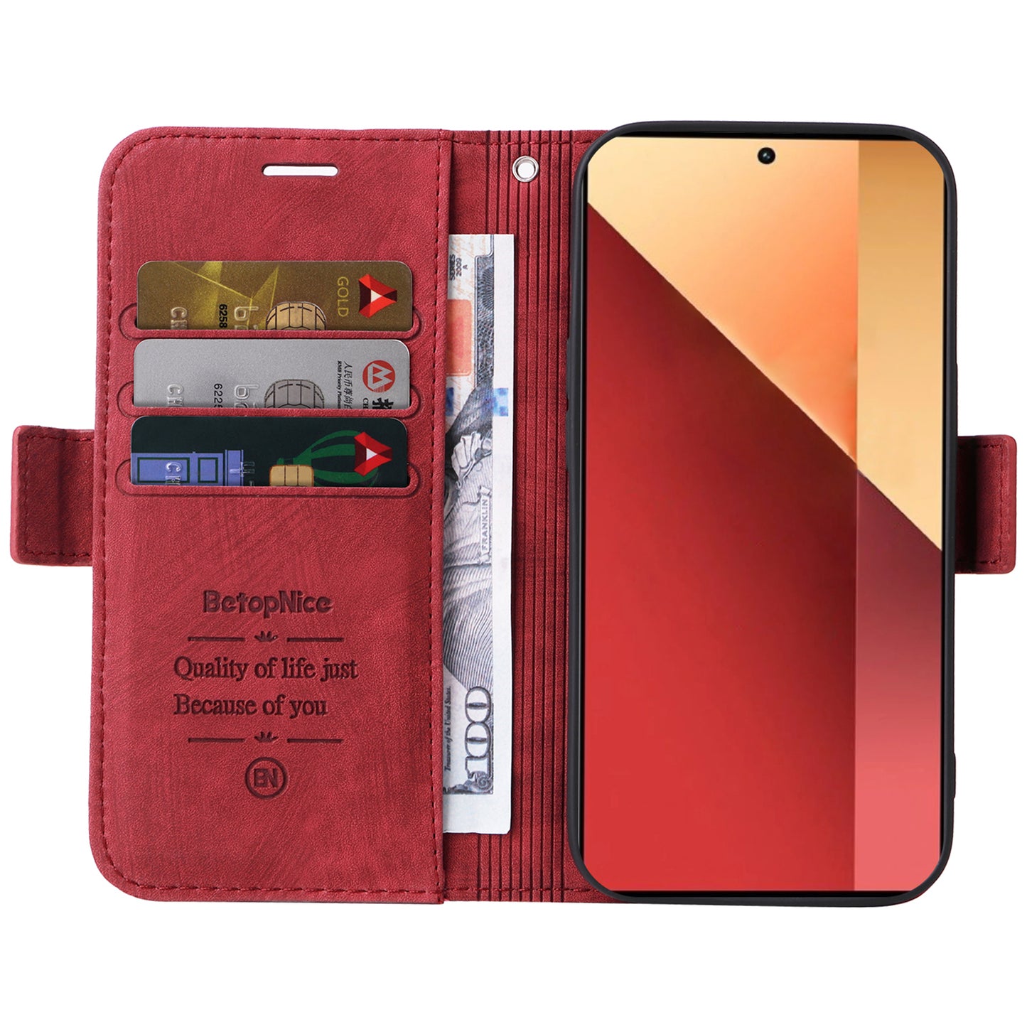 BETOPNICE 001 for Xiaomi Redmi Note 13 Pro 4G / Poco M6 Pro 4G Case with Hand Strap Leather Wallet Cover - Red