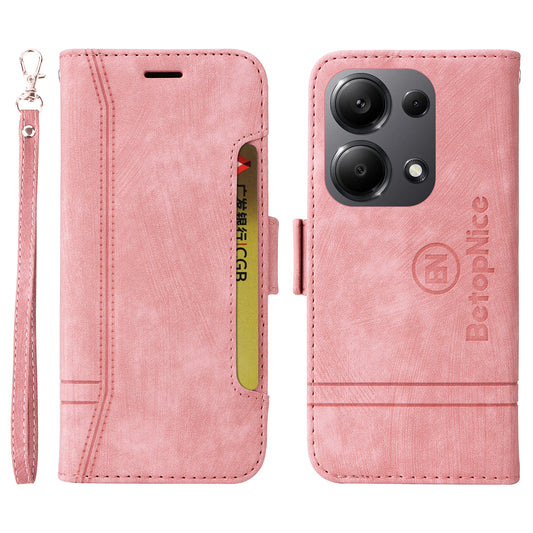BETOPNICE 001 for Xiaomi Redmi Note 13 Pro 4G / Poco M6 Pro 4G Case with Hand Strap Leather Wallet Cover - Pink