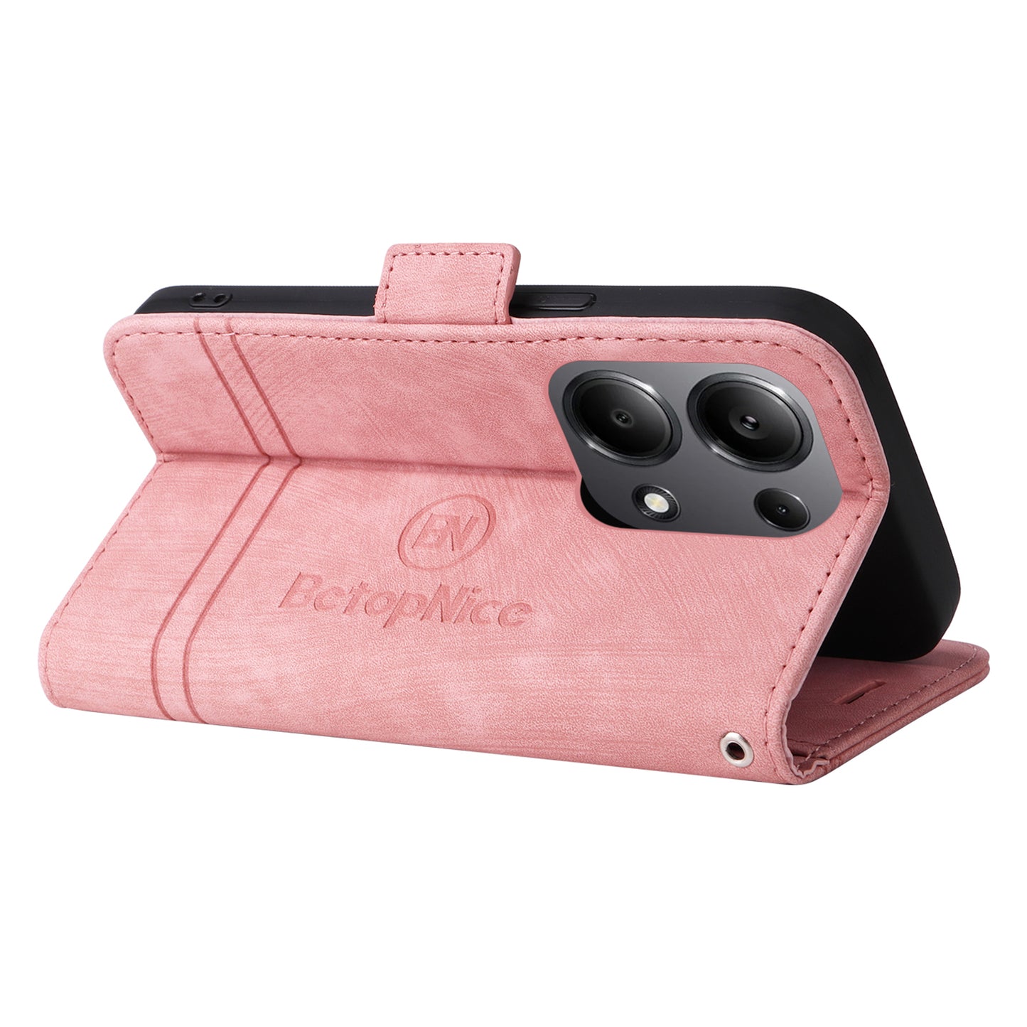 BETOPNICE 001 for Xiaomi Redmi Note 13 Pro 4G / Poco M6 Pro 4G Case with Hand Strap Leather Wallet Cover - Pink