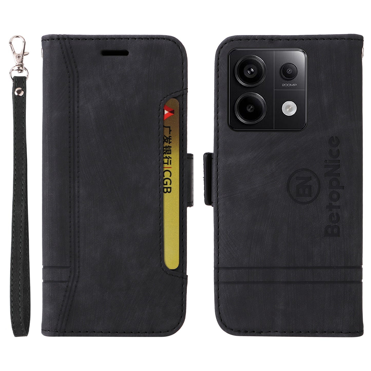 BETOPNICE 001 for Xiaomi Redmi Note 13 Pro 5G / Poco X6 5G Case Leather Wallet Smart Phone Cover - Black