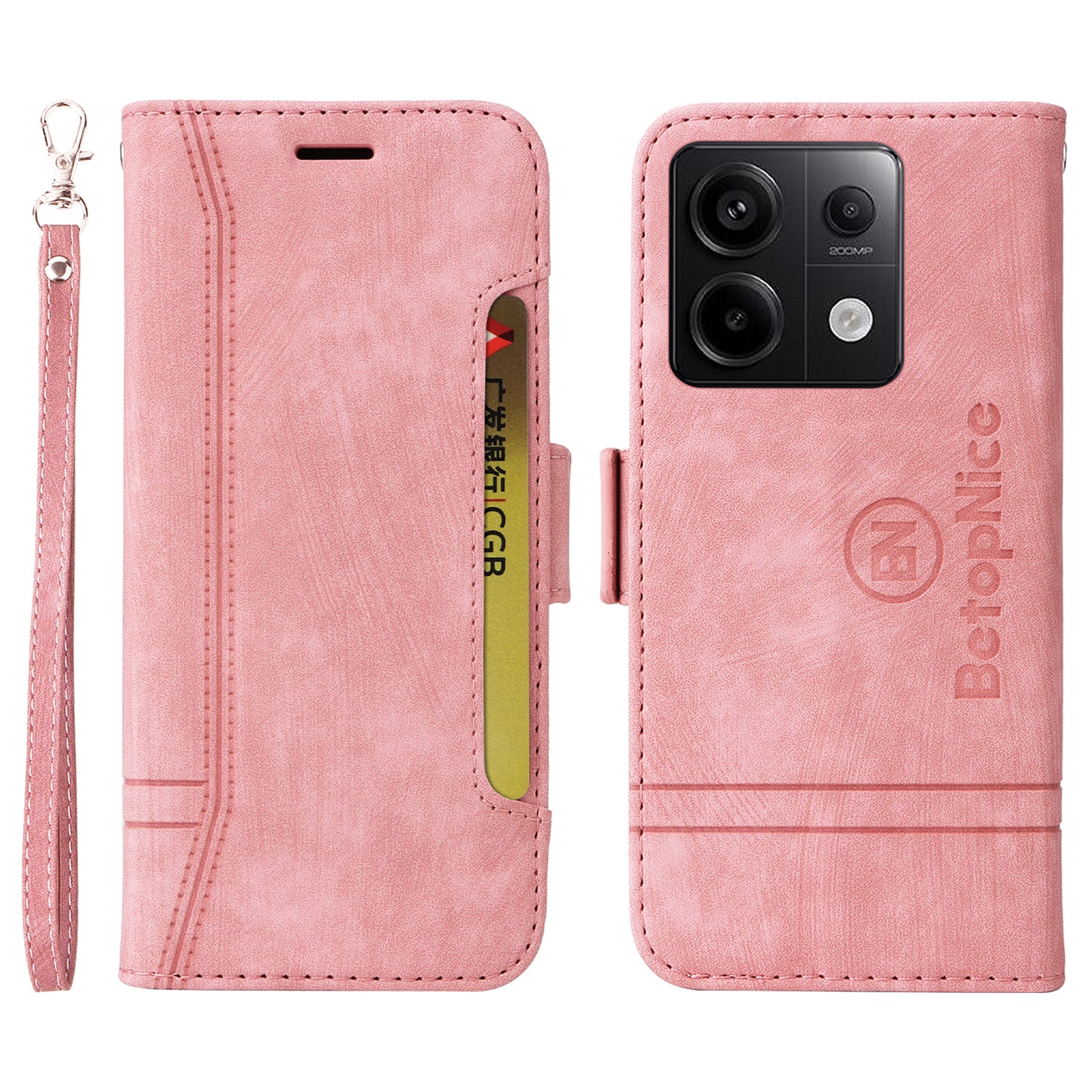 BETOPNICE 001 for Xiaomi Redmi Note 13 Pro 5G / Poco X6 5G Case Leather Wallet Smart Phone Cover - Pink