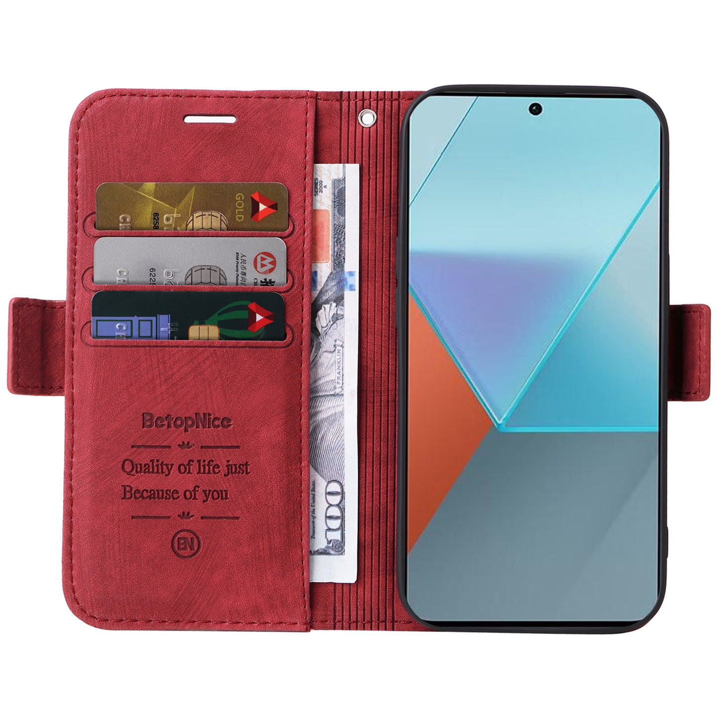 BETOPNICE 001 for Xiaomi Redmi Note 13 Pro 5G / Poco X6 5G Case Leather Wallet Smart Phone Cover - Red