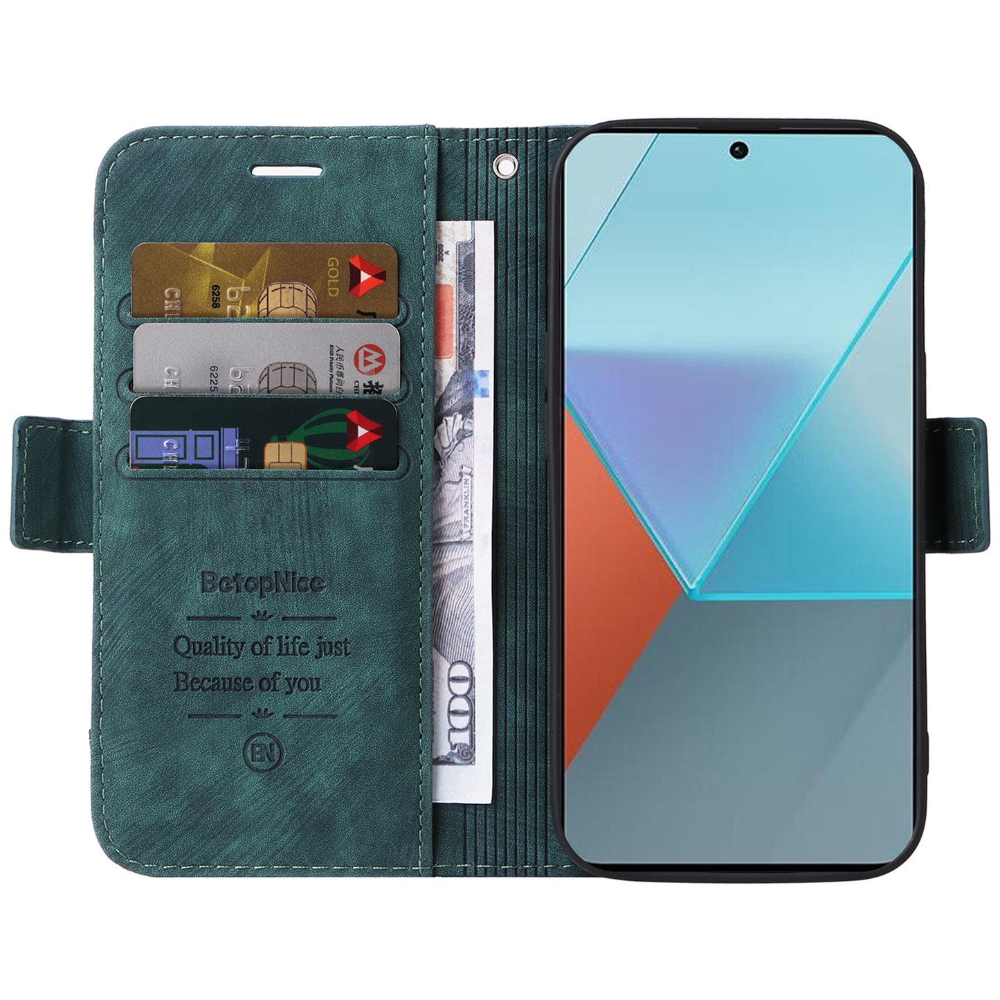 BETOPNICE 001 for Xiaomi Redmi Note 13 Pro 5G / Poco X6 5G Case Leather Wallet Smart Phone Cover - Green