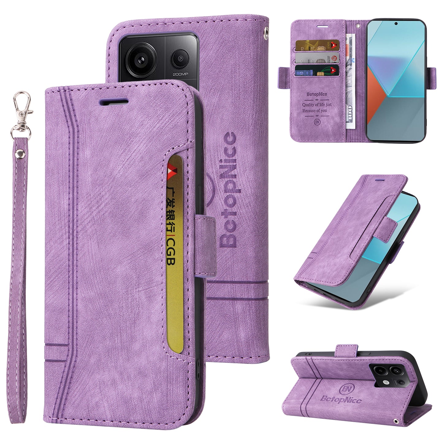 BETOPNICE 001 for Xiaomi Redmi Note 13 Pro 5G / Poco X6 5G Case Leather Wallet Smart Phone Cover - Purple