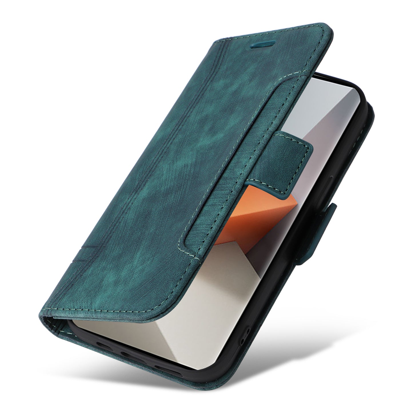 BETOPNICE 001 for Xiaomi Redmi Note 13 Pro+ 5G Phone Case Imprinted Lines Pattern Wallet Cover - Green