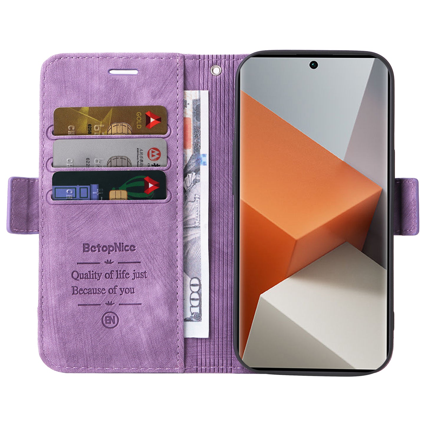 BETOPNICE 001 for Xiaomi Redmi Note 13 Pro+ 5G Phone Case Imprinted Lines Pattern Wallet Cover - Purple
