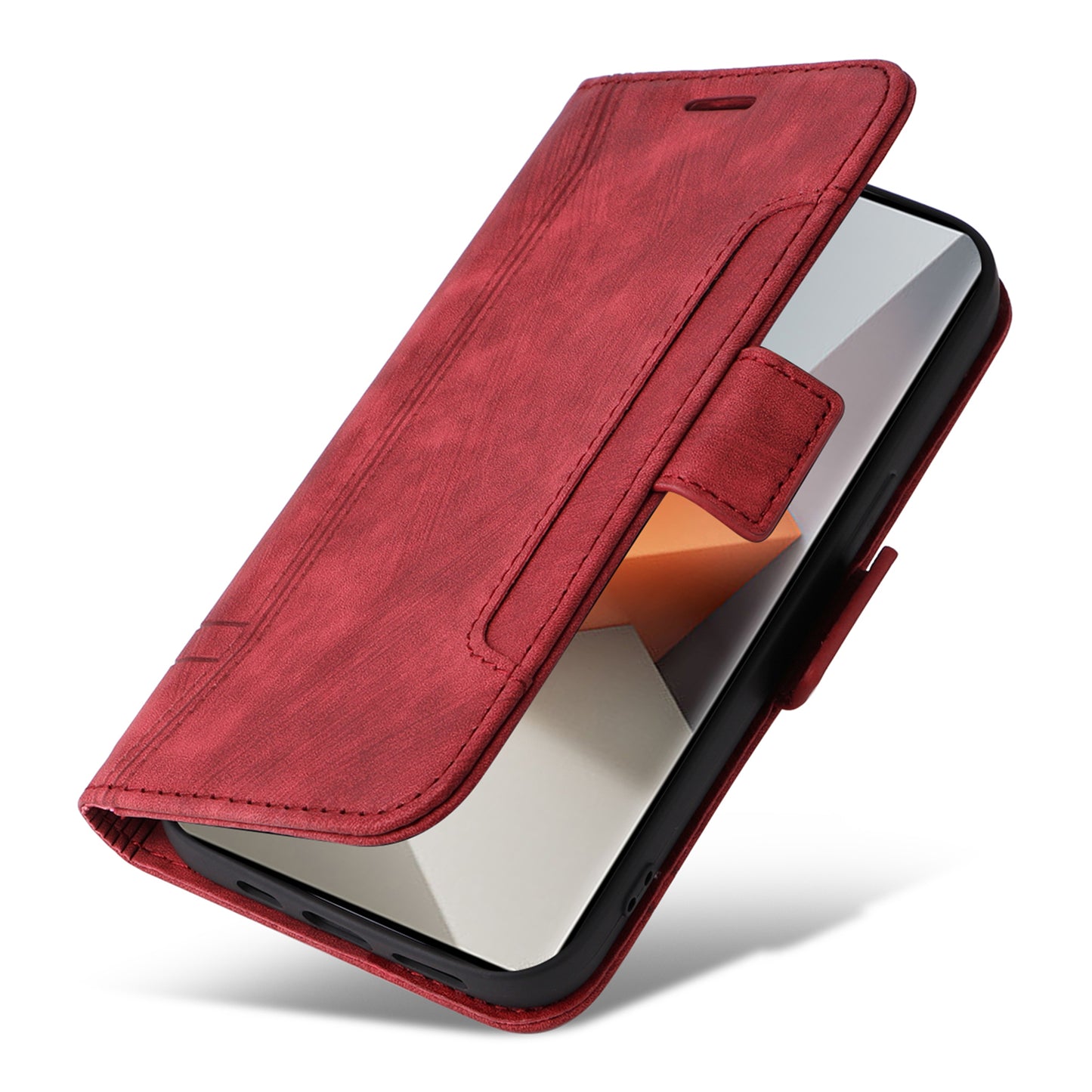 BETOPNICE 001 for Xiaomi Redmi Note 13 Pro+ 5G Phone Case Imprinted Lines Pattern Wallet Cover - Red